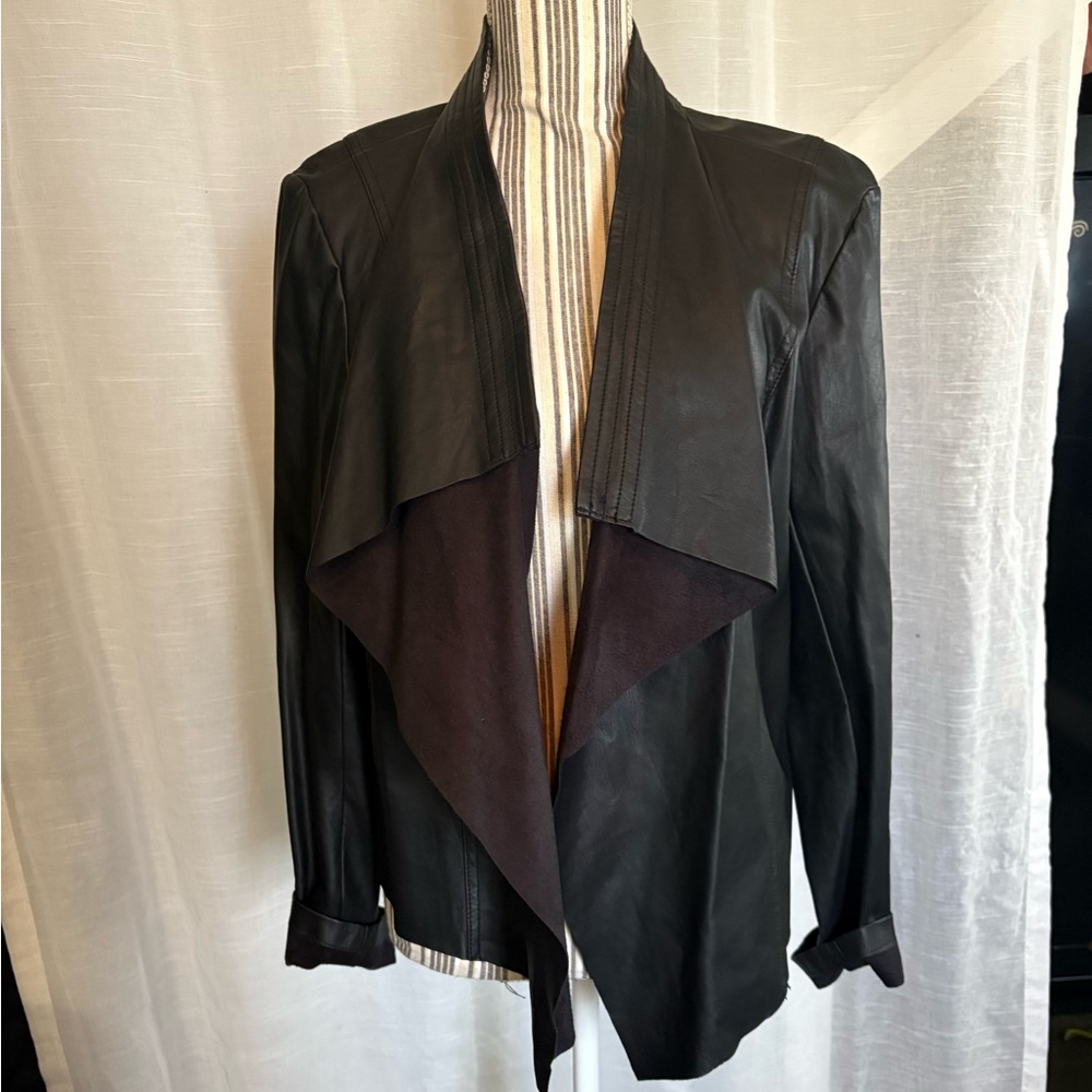 Faux leather Waterfall Collar Blazer